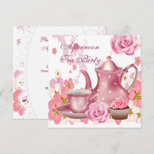 Nachmittags-Teeparty Vintage-Rosa-Rosen-Teekanne Einladung