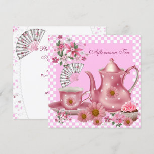 Nachmittags-Teetassen-Cupcake Rosa Blumen Teekanne Einladung