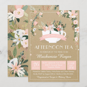 Nachmittagstee Floral Teacup Babydusche Einladung