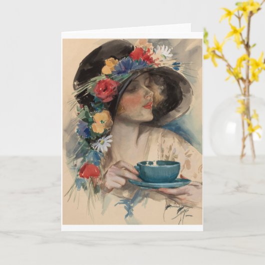 Nachmittagstee, Harrison Fisher Karte (Gelbe Blume)