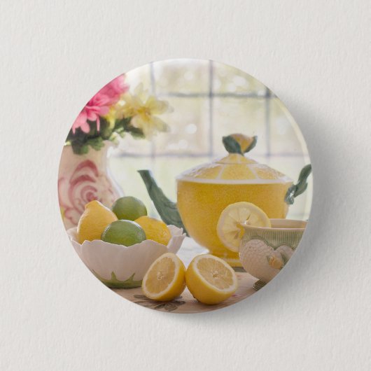 Nachmittagstee mit frischen Zitronen Button (Vorderseite)