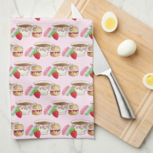 Nachmittagstee Party Macarons Teakup Creme Scone Geschirrtuch