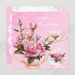 Nachmittagstee Party Rosa Pfirsich Rose Blumenkohl Einladung