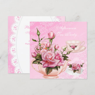 Nachmittagstee Party Rosa Pfirsich Rose Blumenkohl Einladung