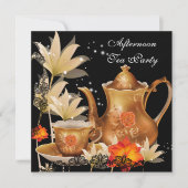 Nachmittagstee Party Vintages Schwarzgoldtepot Einladung (Vorderseite)