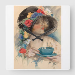 Nachmittagstee Quadratische Wanduhr