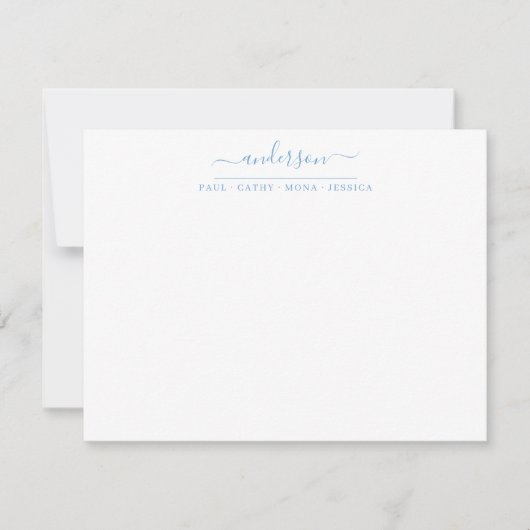 Nachname Dusty Blue Script Calligraphy Mitteilungskarte (Vorderseite)