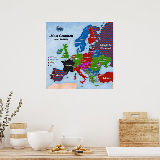 Nachnamen Europe Map Poster (Küche)