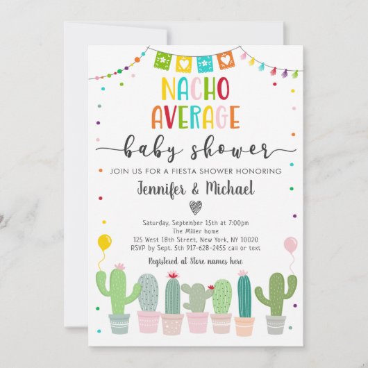 Nacho Average Baby Dusche Cactus Fiesta Einladung (Vorderseite)