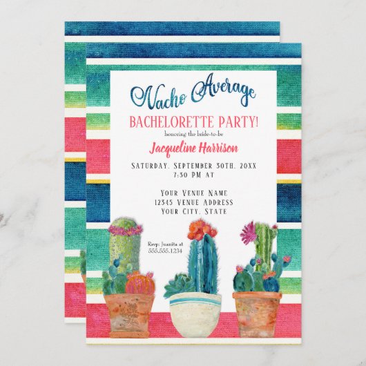 Nacho Average Bachelorette Floral Wüstenpilze Einladung (Vorne/Hinten)