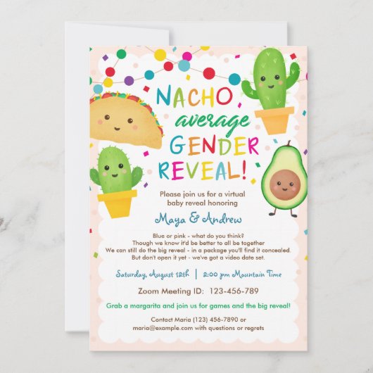 Nacho Average Gender Reveal - Virtual Baby Shower Einladung (Vorderseite)