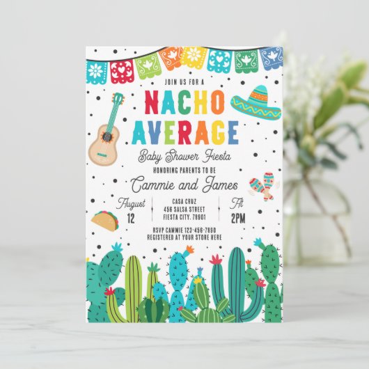 Nacho Average Mexican Fiesta Baby Shower Einladung (Stehend Vorderseite)