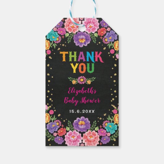 Nacho Average Mexican Floral Fiesta Baby Shower Geschenkanhänger (Vorderseite)