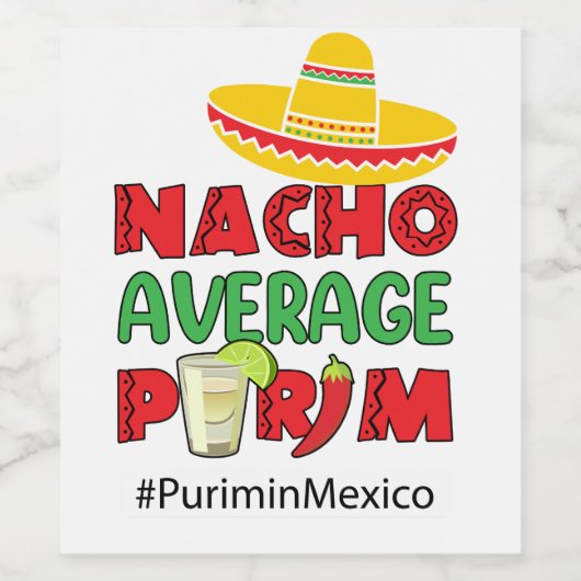 Nacho Average Purim Weinetikett (Einzelnes Label)