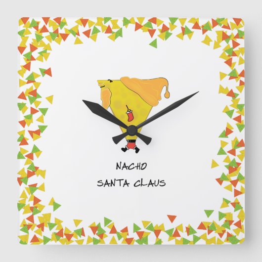 Nacho Santa mit Chips Quadratische Wanduhr (Vorderseite)