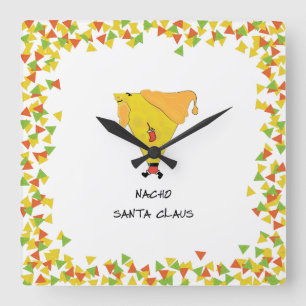 Nacho-Weihnachtsmann mit Chips Quadratische Wanduhr
