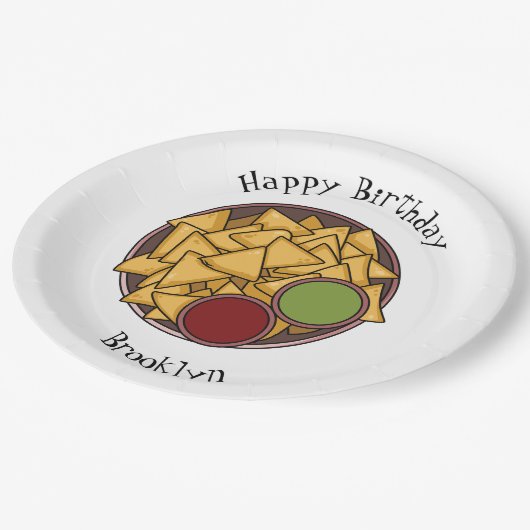 Nachos-Cartoon-Abbildung Pappteller (Schrägansicht)