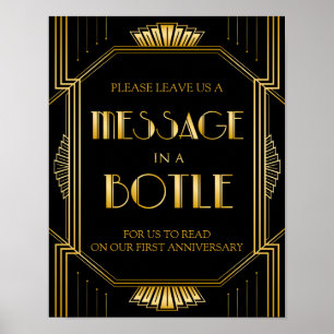 Nachricht in einem Flaschenheitszeichen   Art Deco Poster