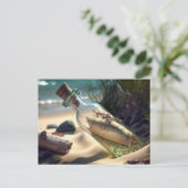 Nachricht in einer Flasche am Strand Postkarte (Stehend Vorderseite)