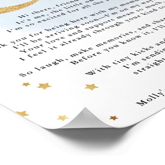 Nachricht von der Blue-Gold-Moon-Babydusche des Bu Poster (Ecke)