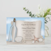 Nachricht von einer Flasche Beach Hochzeitseinladu Einladung (Stehend Vorderseite)