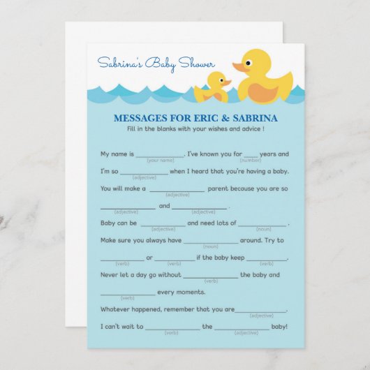 Nachrichten für Eltern, die als Ducksäcke aus Gumm Einladung (Vorne/Hinten)