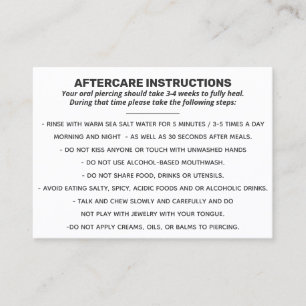 Nachsorge für Lip, Tongue und Cheek Piercing Busi Visitenkarte