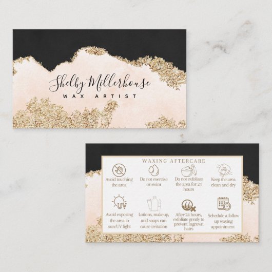 Nachsorgeinstruktion rosa schwarzes Gold Visitenkarte (Vorne/Hinten)