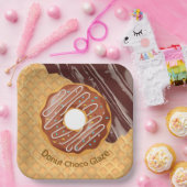 Nachspeise, Donut Choco-Glasur, geschmolzene Schok Pappteller (Party)