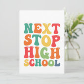 Nächster Stopp High School Funny Groovy Abschluss Einladung (Stehend Vorderseite)