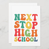 Nächster Stopp High School Funny Groovy Abschluss Einladung (Vorne/Hinten)