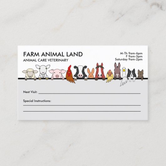 Nächster Termin für Landtiere Besuch Veterinär Visitenkarte (Rückseite)