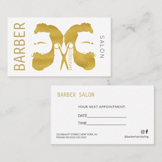 Nächster Termin: Modern gold-weiß Friseur Visitenkarte (Vorne/Hinten)