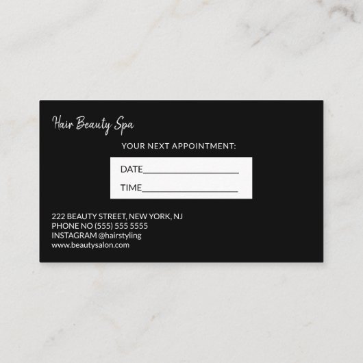 Nächster Termin: Moderner Friseur mit schwarzem Ha Visitenkarte (Rückseite)