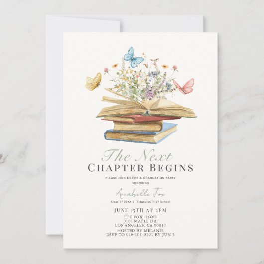 Nächstes Kapitel Bücher & Schmetterlinge Abschluss Einladung (Vorderseite)