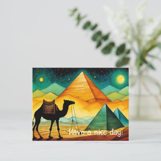 Nacht Ägyptische Pyramiden Camel Wüste Postkarte (Stehend Vorderseite)