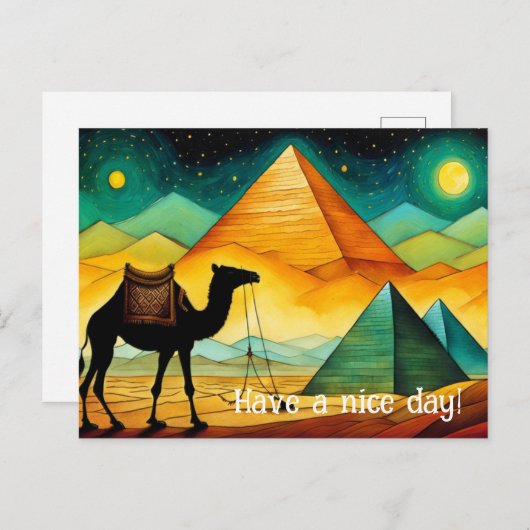 Nacht Ägyptische Pyramiden Camel Wüste Postkarte (Vorne/Hinten)