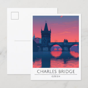 Nacht an der Karlsbrücke Prag Tschechien Reise  Postkarte