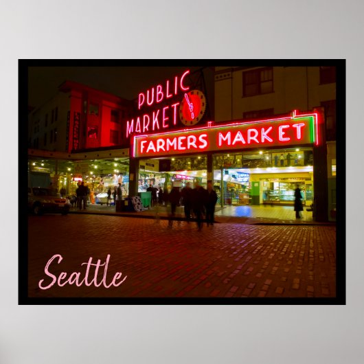 Nacht auf dem Seattle Public Market Poster (Vorne)