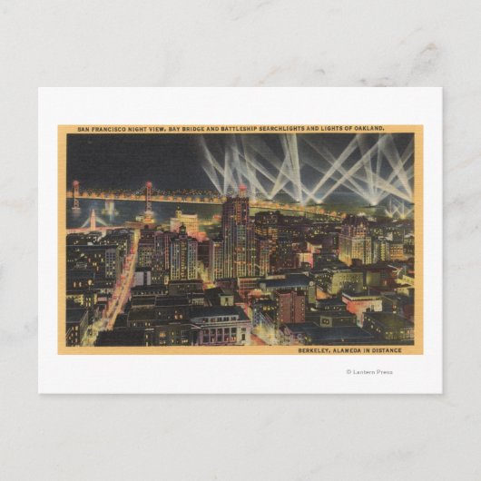 Nacht Aussicht Stadt, Bay Bridge, Suchscheinwerfer Postkarte (Vorderseite)