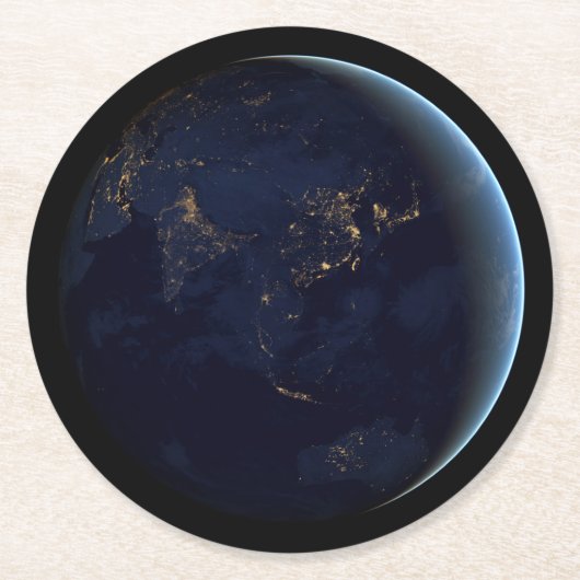 Nacht beleuchtet die Erdstadt in Asien und Austral Runder Pappuntersetzer (Vorderseite)