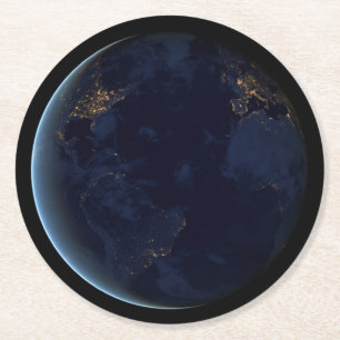 Nacht beleuchtet die Stadt der Erde Runder Pappuntersetzer