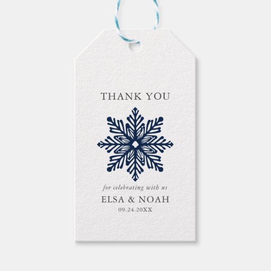 NACHT BLAU EINFACH SNOWFLAKE WEDING Vielen Dank Geschenkanhänger (Vorderseite)