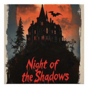 Nacht der Schatten - Retro-Design für ein Spukhaus Poster