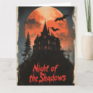 Nacht der Schatten - Retro Spuk Hausdesign Karte