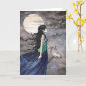 Nacht der Wolf-Grußkarte Karte (Gelbe Blume)