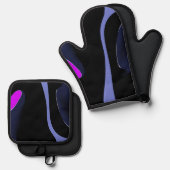 Nacht des Kometen: Abstrakt blau, Lila und schwarz Ofenhandschuh & Topflappen-Set (Vorderseite/Rückseite)