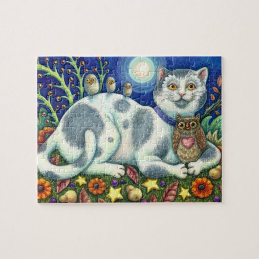 NACHT, EIGENTÜMER UND PUSSYCAT, FOLKART CAT PUZZLE (Horizontal)