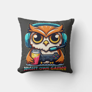Nacht-Eule-Gamer-Maskottchen Lustige Gaming-Illust Kissen