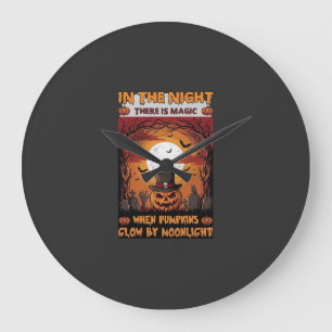 Nacht Halloween Kürbis Zylinder Fledermäuse Friedh Große Wanduhr